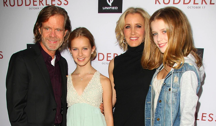 William H. Macy and Felicity Huffman are shown with their daughters. (Credit: Deposit Photos)
